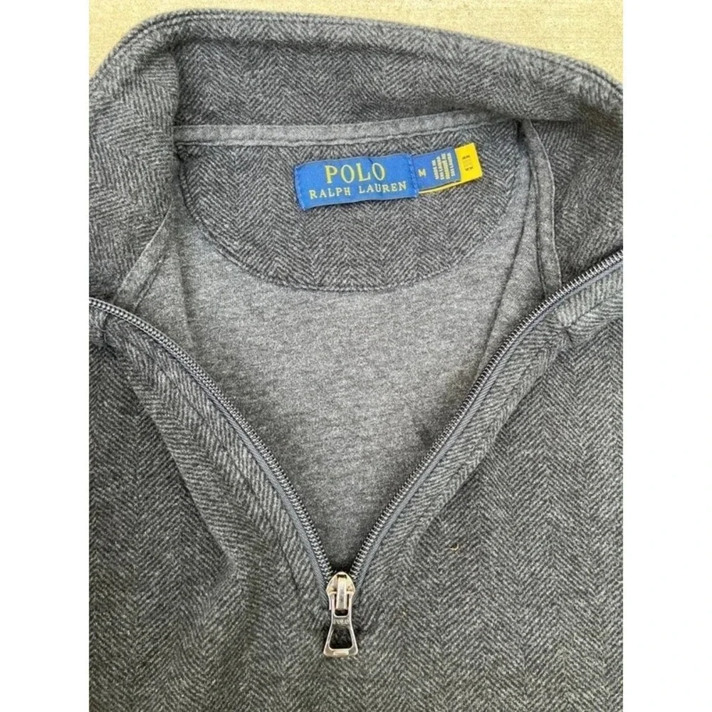 Polo Ralph Lauren Mens Medium Heather Grey Quarter Zip Cotton Pullover Sweater